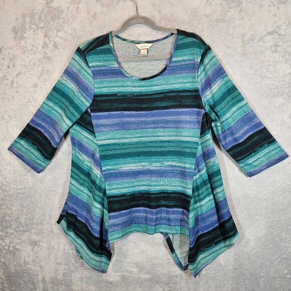 Striped Asymmetrical Hem 3/4 Sleeve Tunic Top 1X CJ Banks Polyester/Spandex Mult - Picture 1 of 12